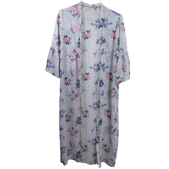 The Zig Zag Stripe Women's Long Open Cardigan Size M Sheer Floral - Picture 6 of 7